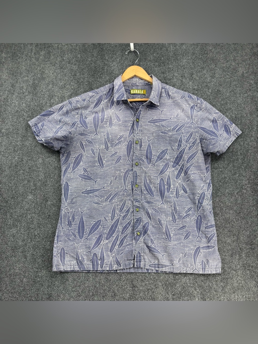 Kahala Blue Fish AOP Tropical Hawaiian Short Sleeve Button Up Shirt Men’s XL